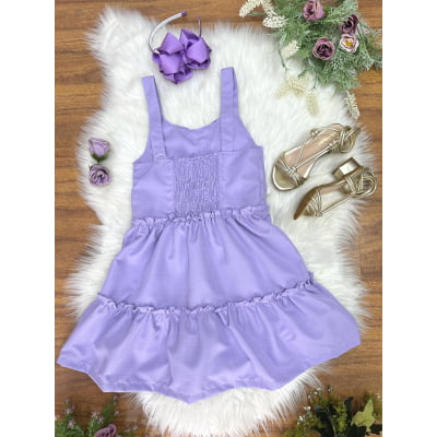 Vestido de Alça Infantil Lilás Casual Festas Luxo