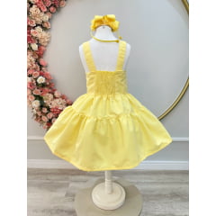 Vestido infantil de Alça Amarelo C/ Apliques de Flores Luxo