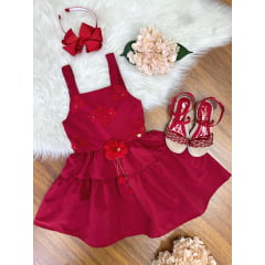 Vestido infantil de Alça Marsala C/ Apliques de Flores Luxo