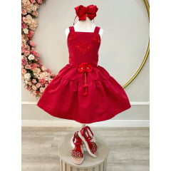 Vestido infantil de Alça Marsala C/ Apliques de Flores Luxo