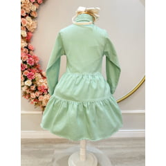 Vestido infantil Jeans Verde Claro Com Bolsos Casual Luxo