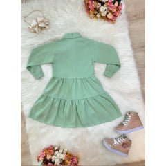 Vestido infantil Jeans Verde Claro Com Bolsos Casual Luxo