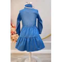 Vestido infantil Jeans Azul Com Bolsos Casual Luxo