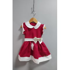 Vestido Infantil Vermelho Gola Gôde C/ Broche Luxo Daminha