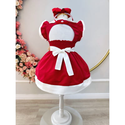 Vestido Infantil Vermelho Gola Gôde C/ Broche Luxo Daminha
