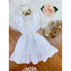 Vestido Infantil Branco Luxo Com Pérolas Festas Daminhas