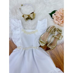 Vestido Infantil Branco Luxo Com Pérolas Festas Daminhas