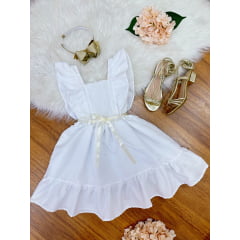 Vestido Infantil Branco Luxo Com Pérolas Festas Daminhas