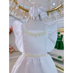 Vestido Infantil Branco Luxo Com Pérolas Festas Daminhas