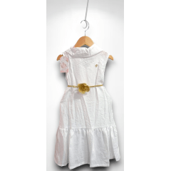 Vestido Infantil Crepinho Branco C/ Cinto de Cordão Festas