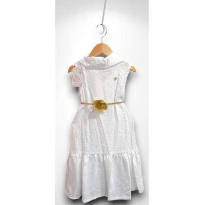 Vestido Infantil Crepinho Branco C/ Cinto de Cordão Casual Festas