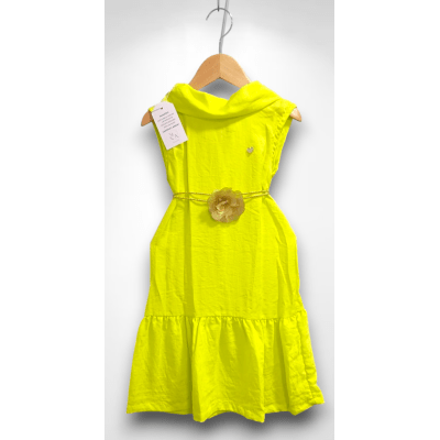 Vestido Infantil Crepinho Verde Lima Cinto de Cordão Casual Festa