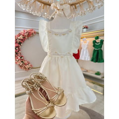 Vestido Infantil Marfim Luxo Com Pérolas Festas Daminhas