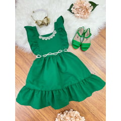 Vestido Infantil Verde Luxo Com Pérolas Festas Daminhas