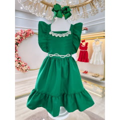 Vestido Infantil Verde Luxo Com Pérolas Festas Daminhas