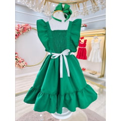 Vestido Infantil Verde Luxo Com Pérolas Festas Daminhas