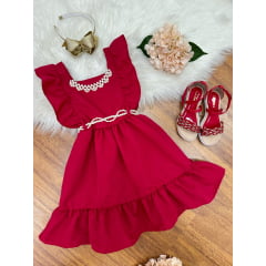 Vestido Infantil Vermelho Luxo Com Pérolas Festas Daminhas