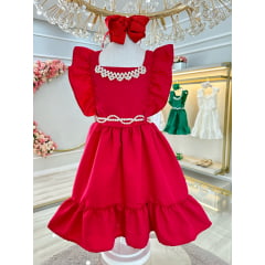 Vestido Infantil Vermelho Luxo Com Pérolas Festas Daminhas