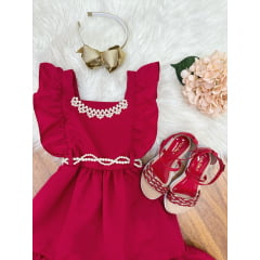 Vestido Infantil Vermelho Luxo Com Pérolas Festas Daminhas