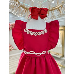 Vestido Infantil Vermelho Luxo Com Pérolas Festas Daminhas