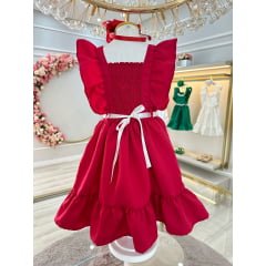 Vestido Infantil Vermelho Luxo Com Pérolas Festas Daminhas