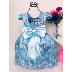 Vestido Infantil Azul Bebê Realeza Renda Princesa Luxo Festa