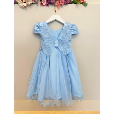 Vestido Infantil Azul C/ Renda Jardim Encantado Festas