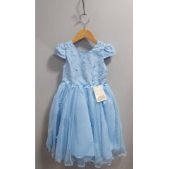 Vestido Infantil Azul Claro Com Renda Jardim Encantado