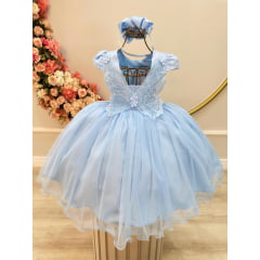 Vestido Infantil Azul Claro Com Renda Jardim Encantado
