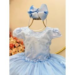 Vestido Infantil Azul Claro Com Renda Jardim Encantado