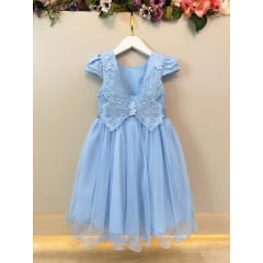 Vestido Infantil Azul Claro Com Renda Jardim Encantado