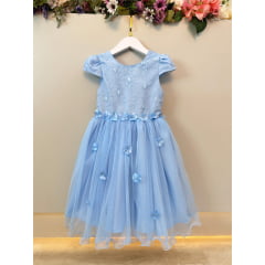 Vestido Infantil Azul Claro Com Renda Jardim Encantado