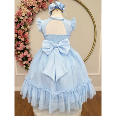 Vestido Infantil Azul Claro Jardim Encantado Apliques Festas