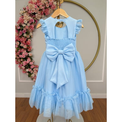 Vestido Infantil Azul Claro Jardim Encantado Apliques Festas