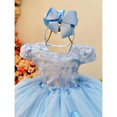 Vestido Infantil Azul Claro Jardim Encantado C/ Renda Luxo