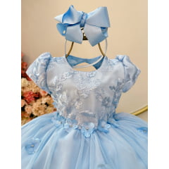 Vestido Infantil Azul Claro Jardim Encantado Com Renda Festas