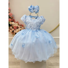 Vestido Infantil Azul Claro Jardim Encantado Com Renda Festas
