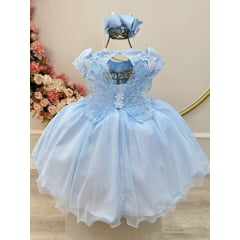 Vestido Infantil Azul Claro Jardim Encantado Com Renda Festas
