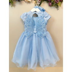 Vestido Infantil Azul Claro Jardim Encantado Com Renda Festas
