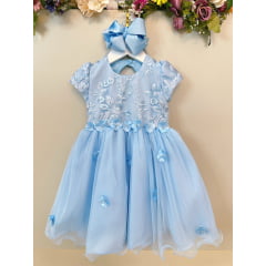 Vestido Infantil Azul Claro Jardim Encantado Com Renda Festas