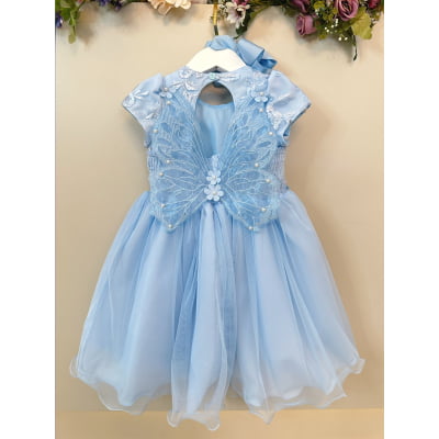 Vestido Infantil Azul Claro Jardim Encantado Com Renda Festas