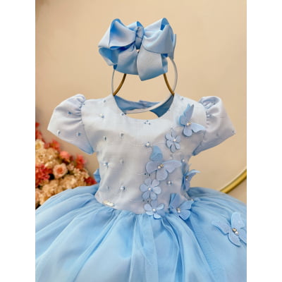Vestido Infantil Azul Claro Jardim Encantado Daminha Festas