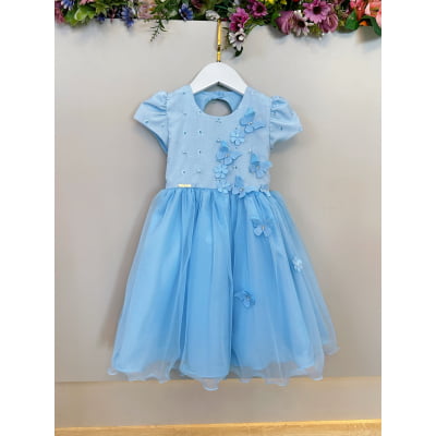 Vestido Infantil Azul Claro Jardim Encantado Daminha Festas