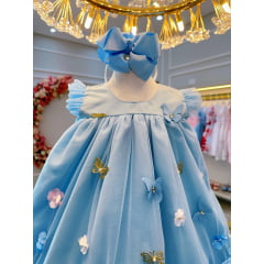 Vestido Infantil Azul Claro Jardim Encantado Luxo