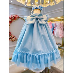 Vestido Infantil Azul Claro Jardim Encantado Luxo