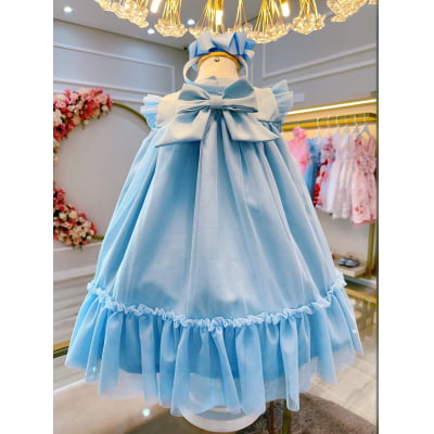 Vestido Infantil Azul Claro Jardim Encantado Luxo