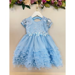 Vestido Infantil Azul Claro Jardim Encantado Saia C/ Babados