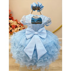 Vestido Infantil Azul Claro Jardim Encantado Saia C/ Babados