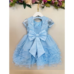 Vestido Infantil Azul Claro Jardim Encantado Saia C/ Babados