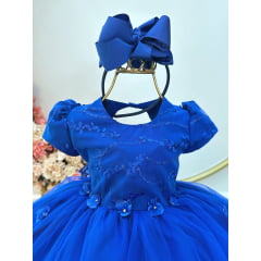 Vestido Infantil Azul Royal Jardim Encantado C/ Renda Festas